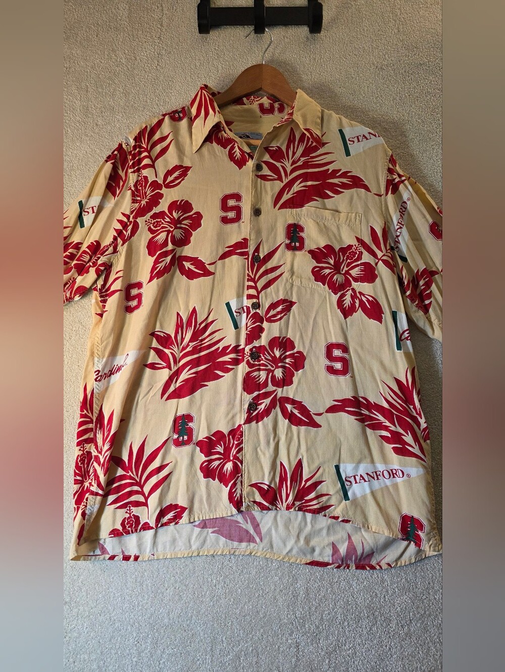 Vintage Reyn Spooner White/Red Stanford Cardinal Floral Hawaiian Shirt Mens M